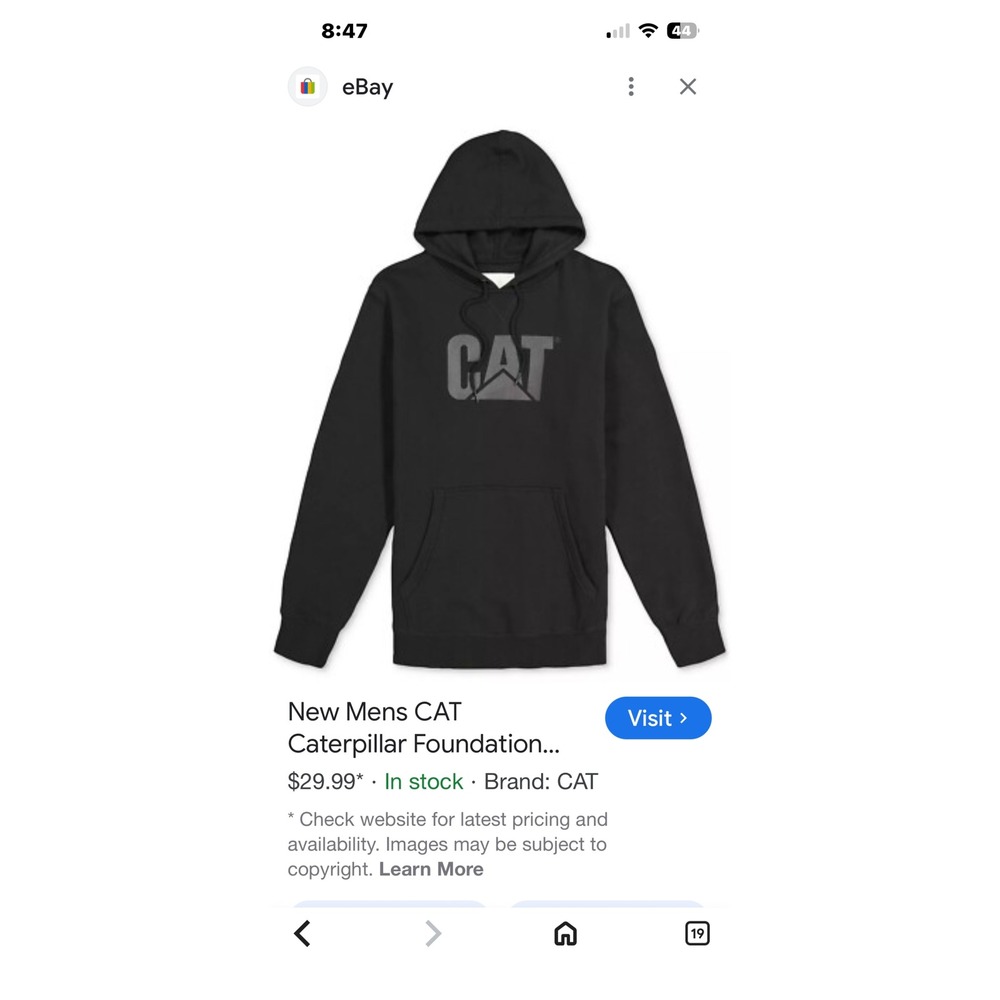 CAT Caterpillar Mens Black Logo‎ Hoodie Sweatshirt XL Graphic Pullover Workwear